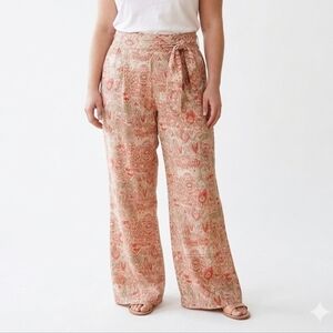 Ashro Cream & Pink Wide Leg Tie-Waist Pants